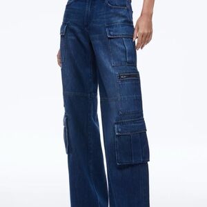 Alice + Olivia Cay Dark Blue Wide-Leg Cargo Jeans